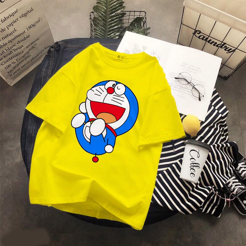 Áo thun unisex cotton Doraemon bay nhảy dễ thương