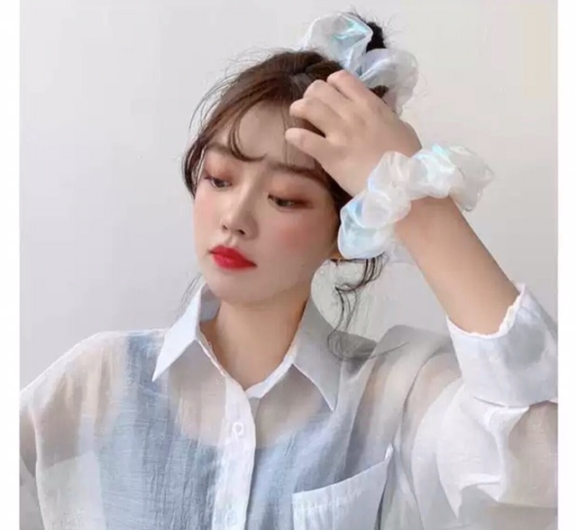 Dây cột tóc vải scrunchies Hologram màu trắng cực hot