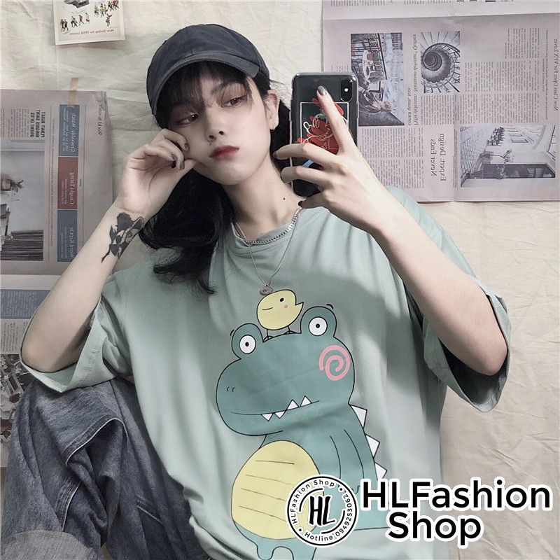 Áo phông nữ nam Unisex form rộng khủng long bụng bự, áo thun tay lỡ HLFashion