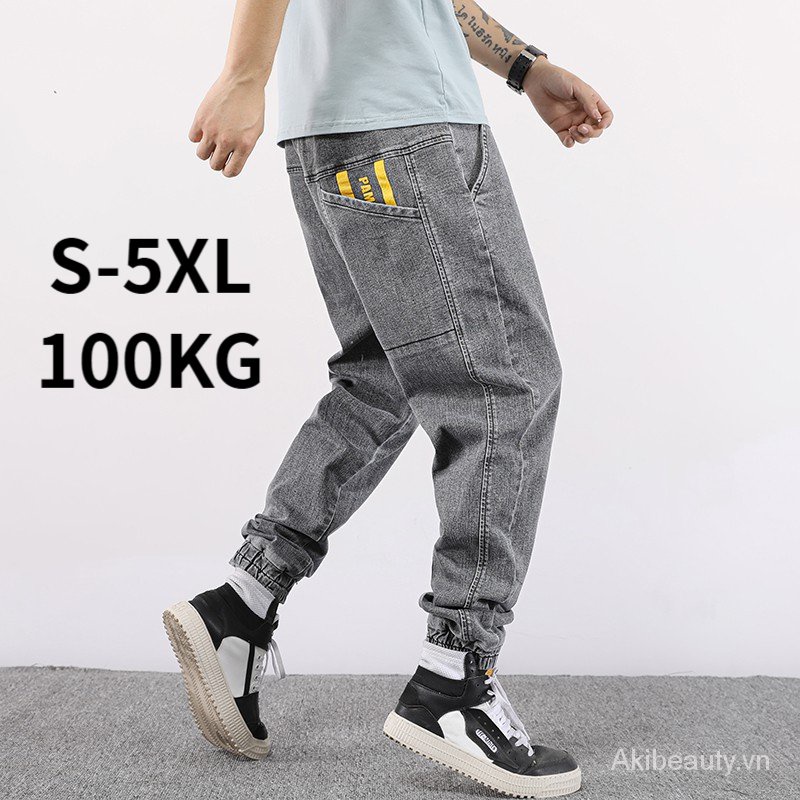 Quần jogger vải jean co giãn màu xám/xanh lam nhạt có size lớn S-5XL cho nam 100kg jP4D