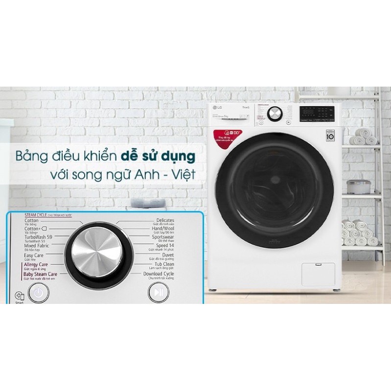 Máy giặc LG inverter 9kg FV1409S2W. model 2020