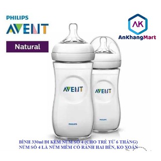 Bình sữa Avent Natural 330ml (Núm số 4, Cho trẻ từ 6 tháng+)