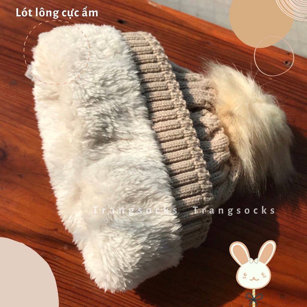 Mũ len vặn thừng lót lông  - ảnh thật
