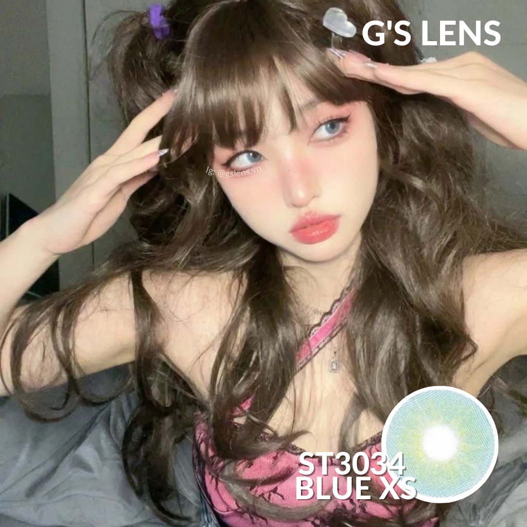 Kính Áp Tròng Lens Xanh Pitchy Blue Tây Sáng Siêu Đẹp Hot Douyin Không Giãn Xs 14mm Có 0 Đến 8 Độ Lệch Độ ST3034 Lệch Độ