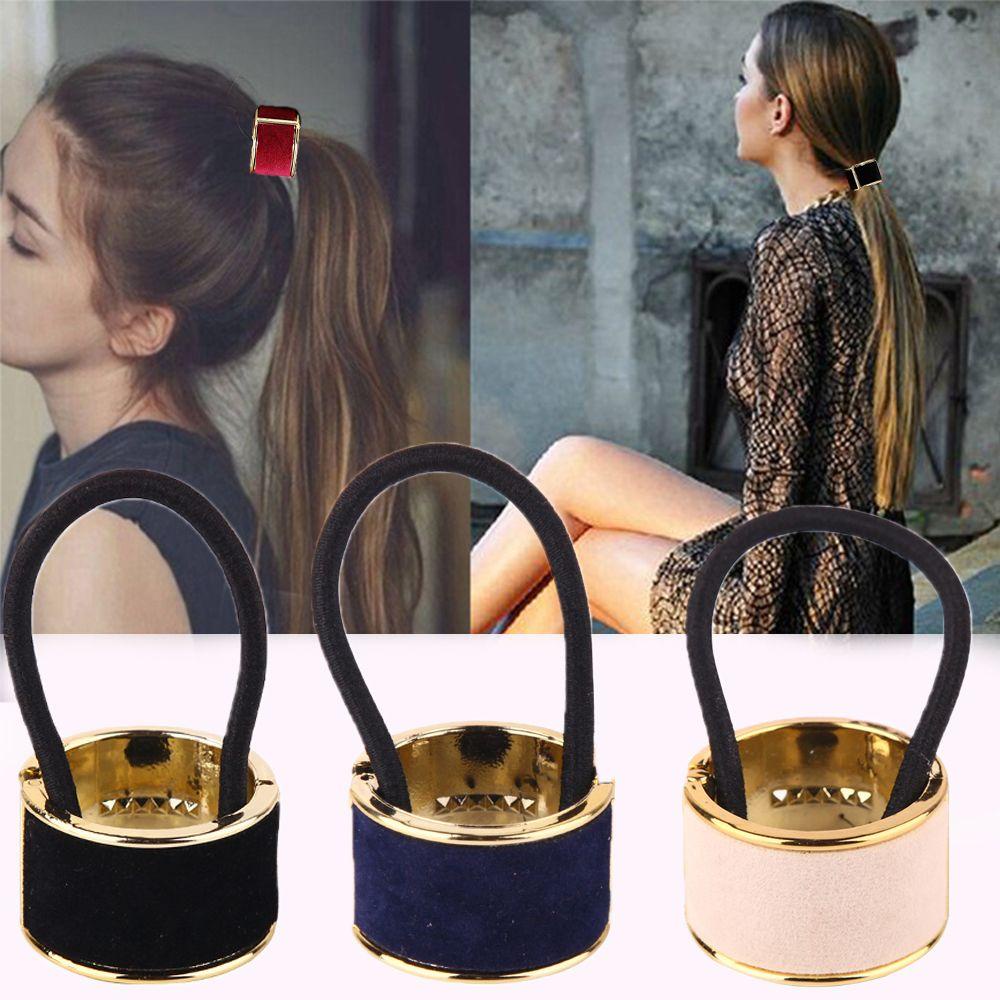 Dây Cột Tóc Đuôi Ngựa Tròn Bằng Vải Flannel Hợp Kim Thời Trang