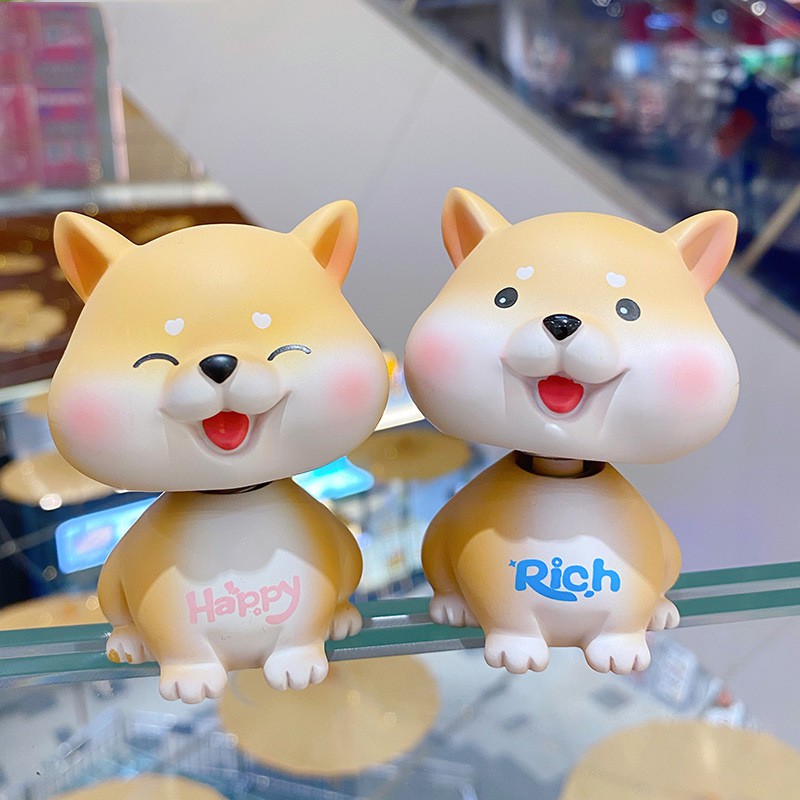 Mô hình cún gật gù chó shiba rich và happy bày taplo ô tô, bàn làm việc, quà tặng