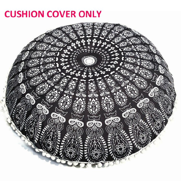Large Mandala Floor Pillows Round Bohemian Meditation Seat Cushion Cover Pouf