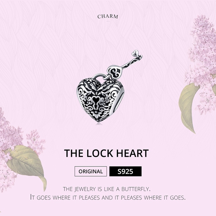 Hạt trang sức Bamoer bằng bạc 925 hình ổ khóa trái tim và chìa dùng làm trang sức vòng tay cho nữ