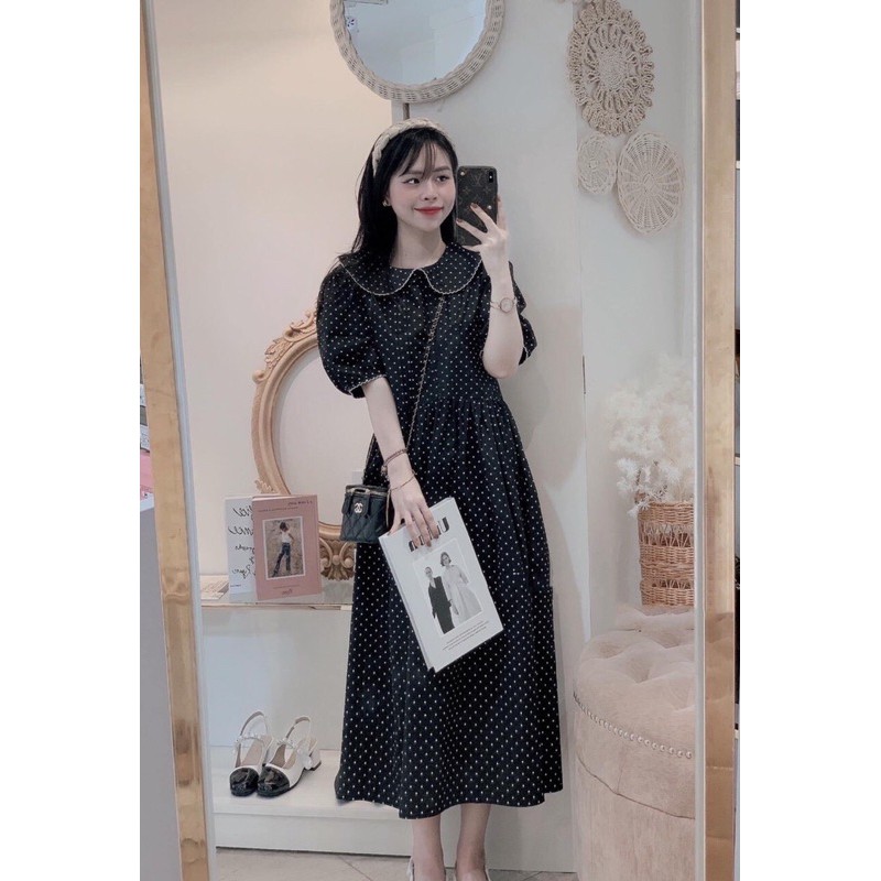 váy chấm bi phối ren
