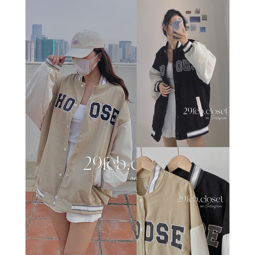 Áo khoác bomber nhung tăm thêu chữ Choose (Ảnh thật 29feb chụp) - 510