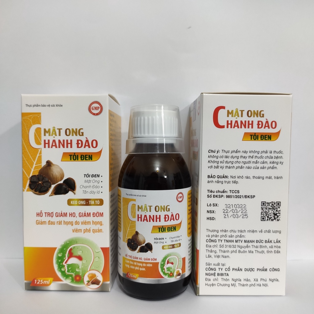 Siro ho Mật ong Chanh đào tỏi đen giảm ho, bổ phổi, hết ho gió, ho khan, ho lâu ngày, ho do viêm họng - Chai 125ml