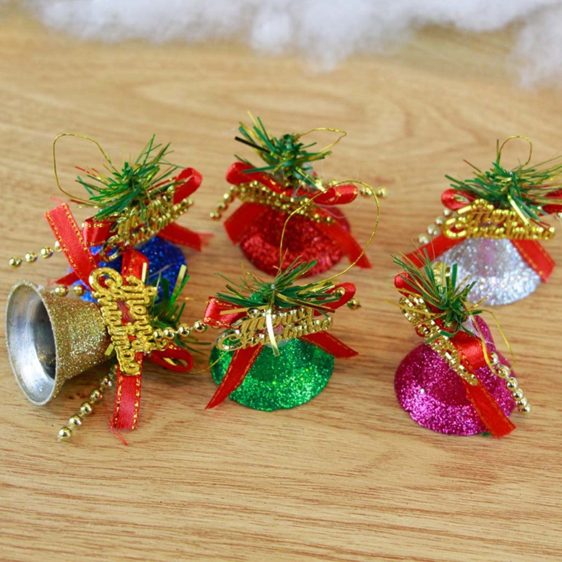 Set 6 chuông nhỏ lấp lánh nhiều màu sắc dùng để trang trí cây thông noel