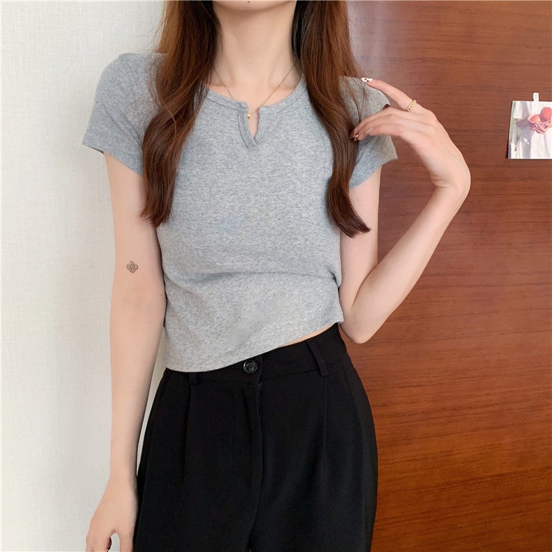 Áo thun tay ngắn cổ chữ V đơn giản thời trang cho nữ JL-TX-98