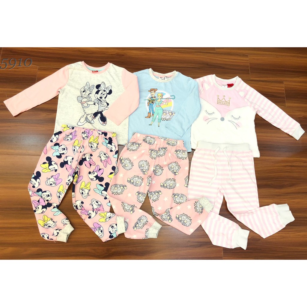Bộ cotton dài tay bé gái hình công chúa, mickey, mèo d.i.s..n.y hàng có sẵn