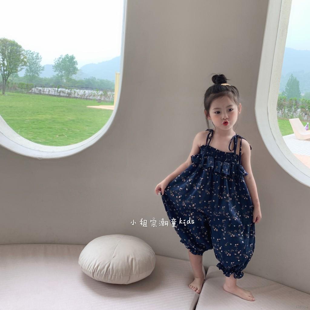 Áo Liền Quần Dáng Rộng Thắt Dây In Hoa Thời Trang Mùa Hè Cho Bé Gái