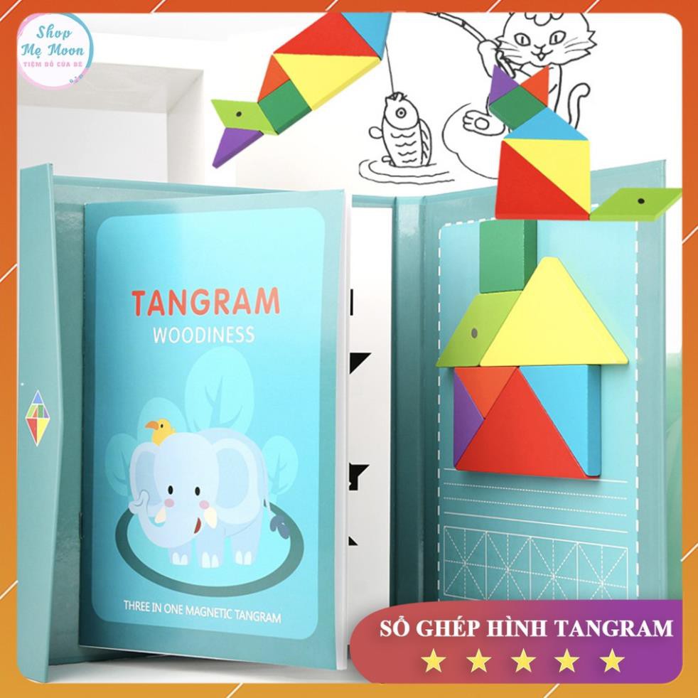 Shop Happy KIDS [HÀNG CHÍNH HÃNG] Sổ ghép hình Tangram gắn nam châm cho bé - Đồ chơi kích thích sự sáng tạo - MO139