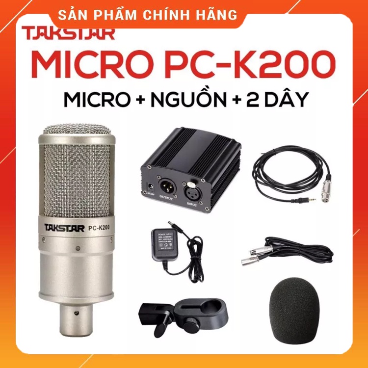 Micro Thu Âm TAKSTAR PC K200, Mic Thu Âm Livestream Đầy Đủ Phụ Kiện, Tặng Kèm Nguồn Phantom 48V Dây Giắc Đầy Đủ