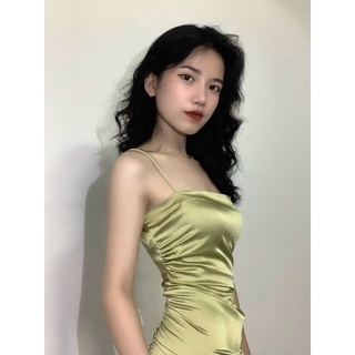 Đầm body midi lụa 2s xanh cốm