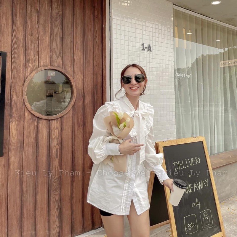 ÁO SƠ MI XẾP LY BÈO THẮT NƠ PHA VIỀN REN