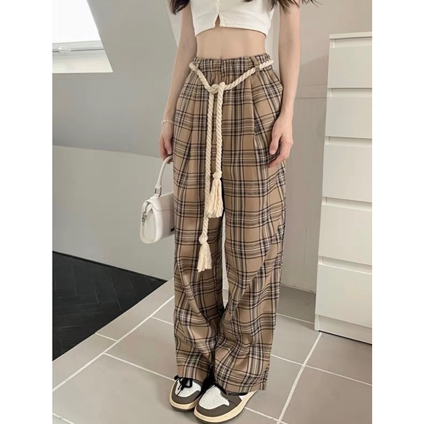 SET ÁO CROPTOP NÚT GÂN TRẮNG + QUẦN CARO CỘT DÂY (TH)