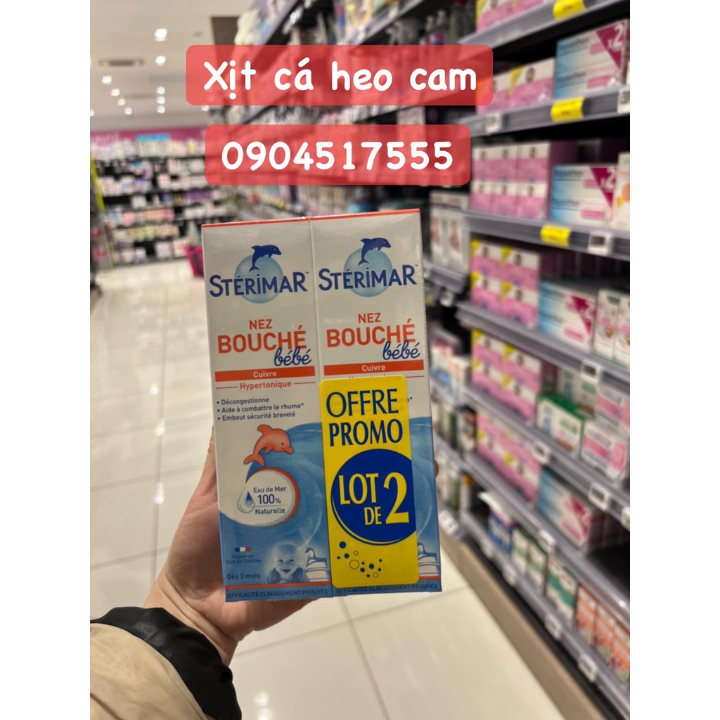 Xịt muối biển cá heo vàng và cá heo cam , Xịt mũi cá heo Sterimar Pháp 100ml