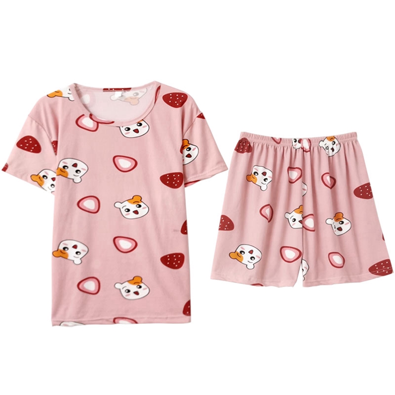 xiaohan korea loose short sleeve sleepwear women's pajama sets motif female cute cartoon print large size thin nightwear | BigBuy360 - bigbuy360.vn