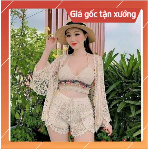 [ Sẵn hàng] Set 3 Món Bikini Đi Biển giá rẻ nhất thị trường [ Áo Khoác + Bra + Quần ]
