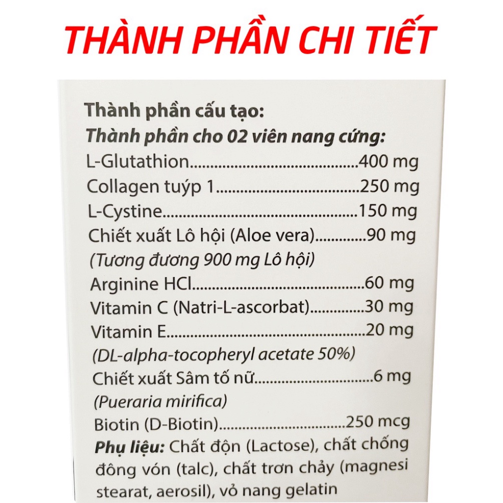 Viên uống đẹp da Collagen, glutahion, l-cystine giảm nám sạm da - 30 viên (Collagen Glutathion Roxtech)