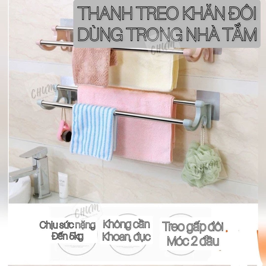 [Mã LIFEHLSALE2 giảm 10% đơn 0Đ] THANH TREO KHĂN INOX ĐÔI DÙNG TRONG NHÀ TẮM