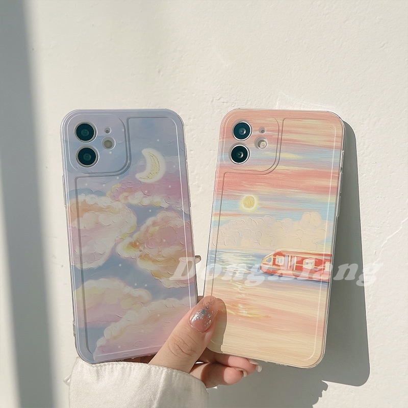 Ốp điện thoại silicon mềm tranh sơn dầu hoàng hôn thích hợp cho iPhone 13 Pro Max 12 Pro 11 6S 7 8 Plus X Xr Xs Max