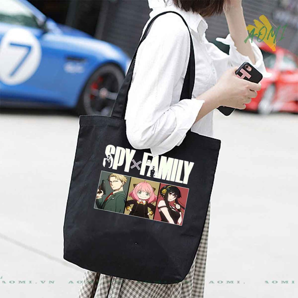 TOTE CANVAS SPY X FAMILY TÚI VẢI ĐEO VAI BAG CÓ KHÓA KÉO SIZE LỚN 33x38cm AOMIVN DU LỊCH DẠO PHỐ