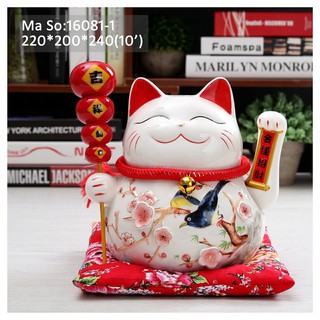 [Big Sale] Mèo Thần Tài Sứ , Mèo May Mắn Maneki Neko cao 24cm. Vẩy Tay Gọi Khách Tấn Tài Tấn Lộc.