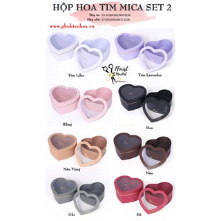 Hộp hoa tim mica set 2