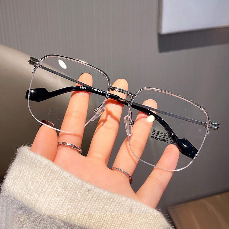 Kính Mát Gọng Kim Loại Tròng Nửa Gọng Màu Gradient Hồng Chống Ánh Sáng Xanh Thời Trang Hàn Quốc