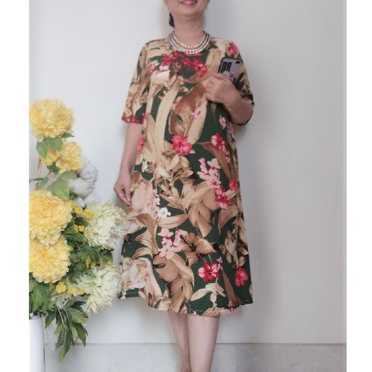 Váy Đầm Trung Niên Form Chữ A - Vải Lụa Đũi Không Co Giãn Mát - Size 50Kg - 85Kg | BigBuy360 - bigbuy360.vn