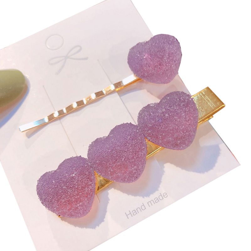 Set 2 Kẹp Tóc Hình Trái Tim Mềm Mại Màu Kẹo Ngọt Thời Trang Mùa Hè Cho Nữ