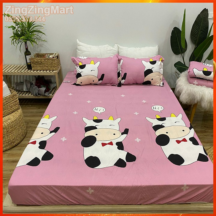 Bộ Drap Ga Gối Mẫu Bò Xám, Cotton poly vỏ gối 45x65cm có khóa kéo chắc chắn ( Được lựa thêm mẫu khác ) | BigBuy360 - bigbuy360.vn