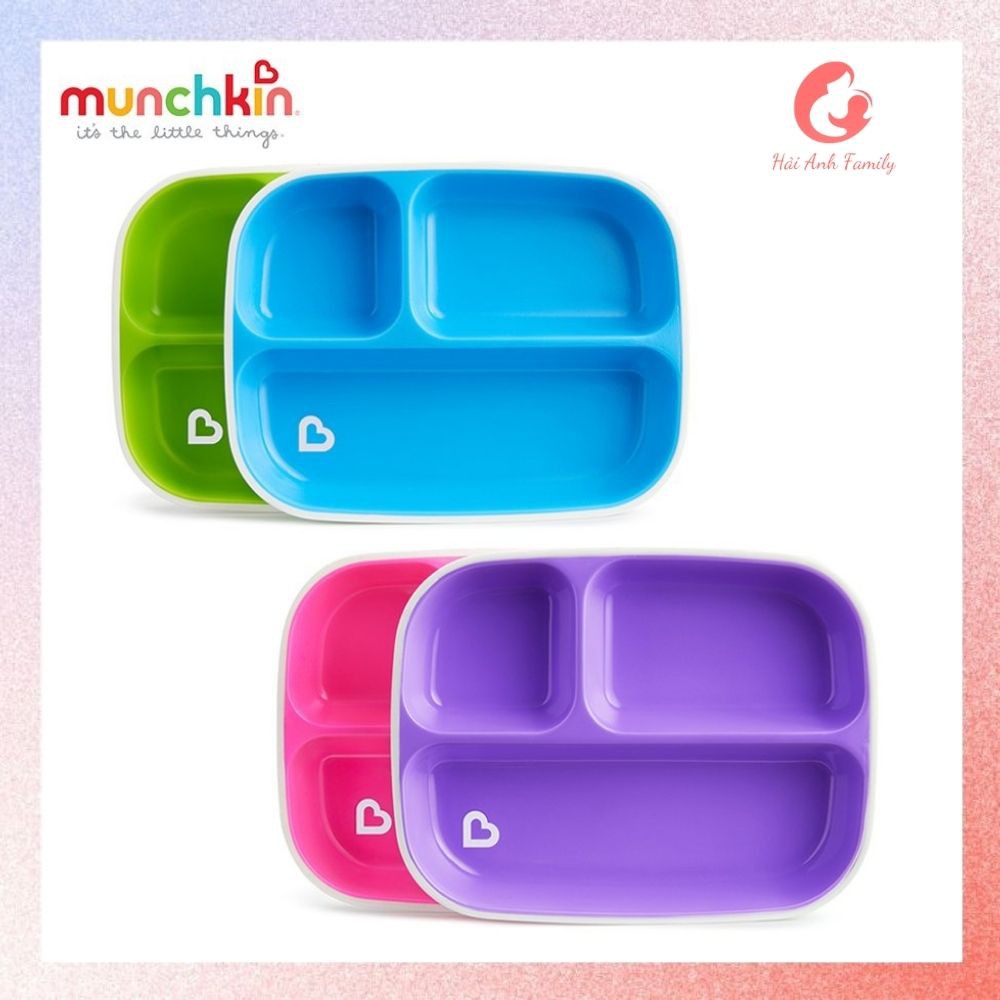 Set 2 Khay/Đĩa Chia Ngăn Chống Trượt Cho Bé Ăn Dặm Munchkin