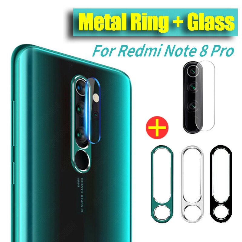 Bộ kính cường lực + vòng bảo vệ ống kính máy ảnh điện thoại bằng kim loại cho Xiaomi Redmi Note 8 Pro (Có bán lẻ)