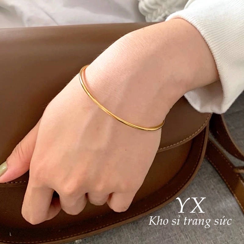 Vòng tay nữ titan không gỉ thiết kế phong cách đơn giản thanh lịch 2mm