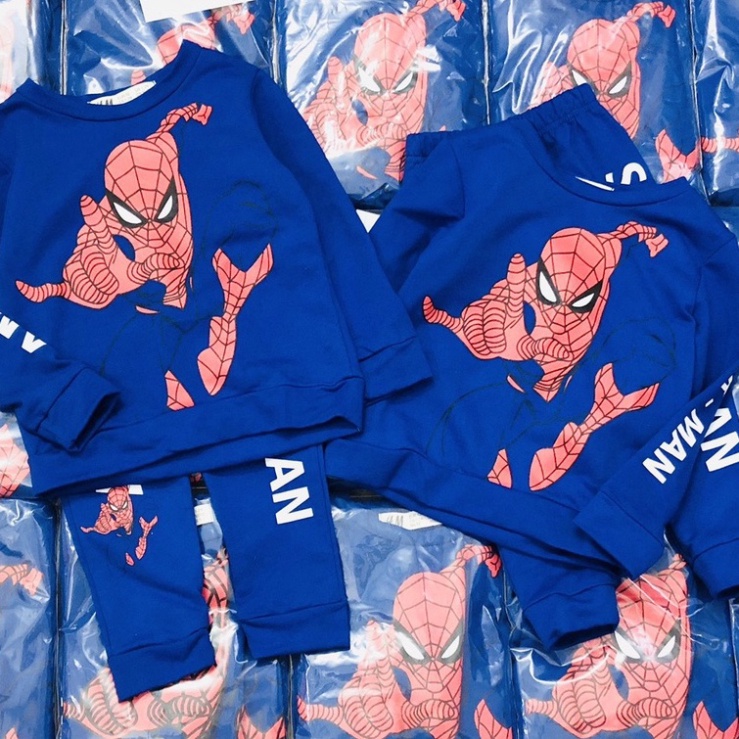 Ộ dài tay thu đông bé trai - Set bộ nỉ da cá Spiderman HM cho bé trai size 2-10t