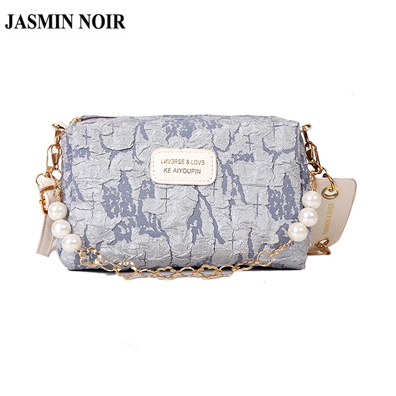 Túi đeo chéo JASMIN NOIR bằng vải canvas phối dây xích xỏ ngọc trai giả thời trang cho nữ