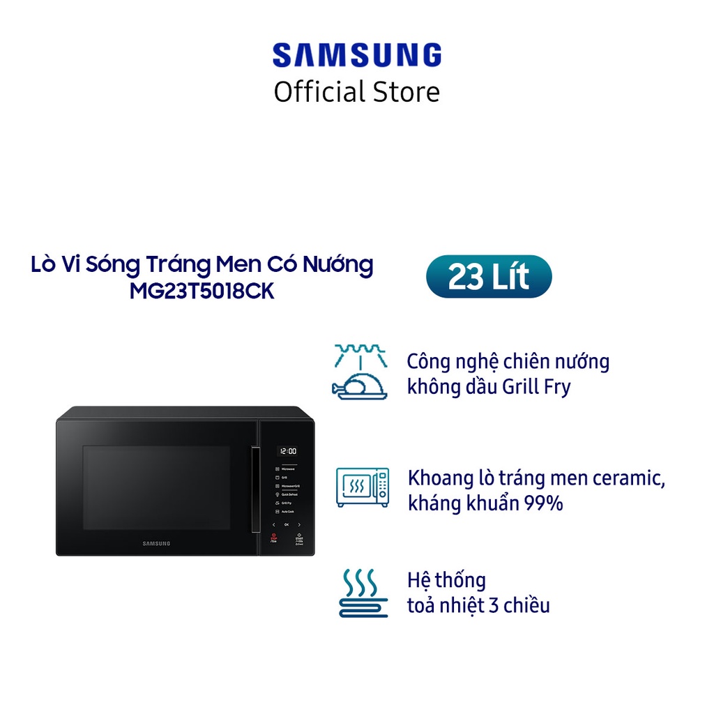 [Mã ELSAM5 giảm 10% đơn 500K] Lò Vi Sóng Samsung Tráng Men Dòng Nướng 23L - Đen (MG23T5018CK)