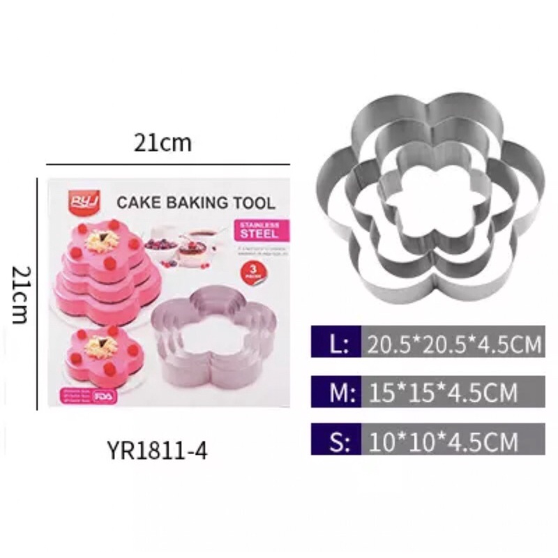 Bộ 3 khuôn ring Mousse tròn,trái tim, vuông, hoa mai