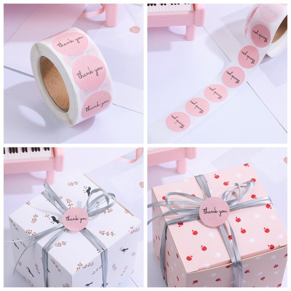 Bộ 500 Miếng Dán Tròn Màu Hồng Trang Trí Niêm Phong Bao Bì