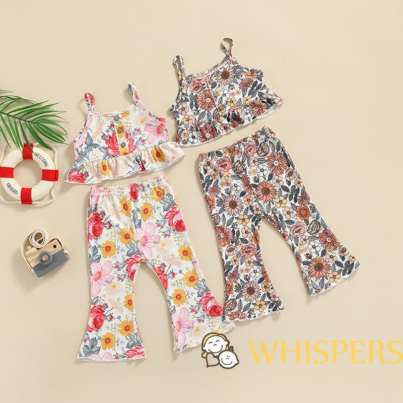 Set Áo Hai Dây + Quần Dài Ống Loe Thời Trang Cho Bé Gái