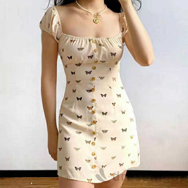 Đầm Tay Ngắn Dáng Chữ A Họa Tiết Bướm Cho Nữ | BigBuy360 - bigbuy360.vn
