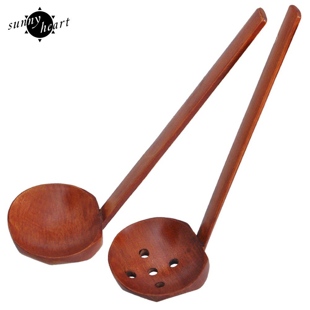 Rây/muỗng gỗ ăn súp/ăn lẩu cán dài màu trơn cho nhà bếp