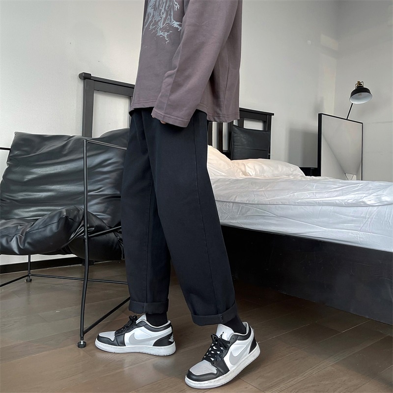 Quần Jeans Dài IFNICEFUTURE Ống Rộng Màu Trơn Phong Cách Hàn Quốc Thời Trang Cho Nam