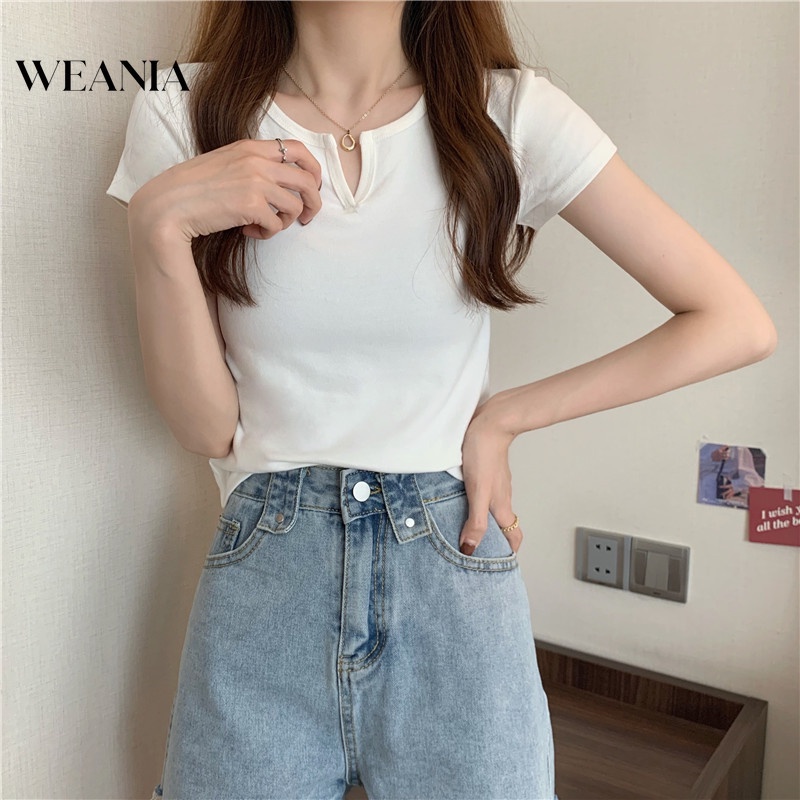 Áo Thun Tay Ngắn Cổ Chữ V Màu Trơn Thiết Kế Thanh Lịch